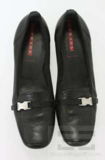Prada Sport Black Leather And Silver Buckle Loafers Size 41  