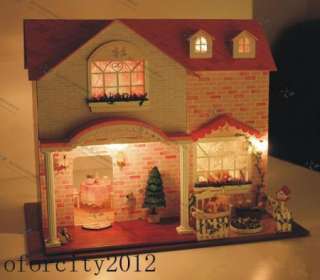 DIY wooden dollhouse room w/t LED Lights Miniatures&furniture Kit 40 