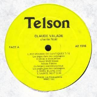 Claude Valade Chante Noel LP NM Canada Telson AE 1516  