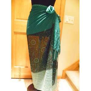   Green Full Ankle Length Sarong Georgette Sheer Bathing Suit Wrap Cover