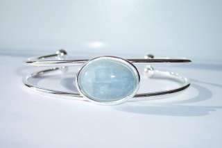   Silver Plated Cuff w/Real Celestite 18x13mm cab 8 inch wrist  