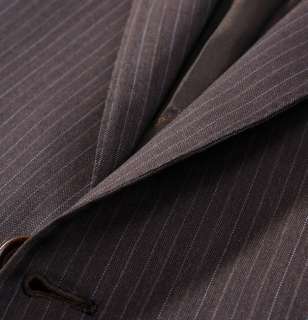   Handmade Brown Blue Stripe Super 180s Wool Suit 44 R Italy  