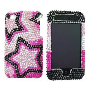  For iPhone 3Gs 3G Bling Hard Case Star Pink Blk Gems 