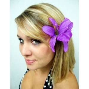  NEW Bright Purple Glitter Double Lily Flower Hair Clip 