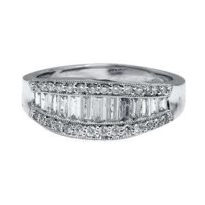 18K WHITE GOLD ROUND BAGUETTE PAVE DIAMOND WEDDING BAND ANNIVERSARY 