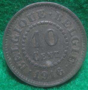 Belgium 1916 10cent Dot befor & after Rampant lion  