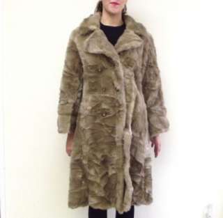   Vtg Light Brown Mid Length Lush Plush Faux Sable Fur Glamour Coat sz M