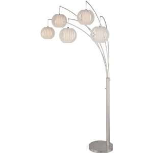   Polished Steel Arch Floor Lamp with White Pleated Vinyl Shades LS 8872