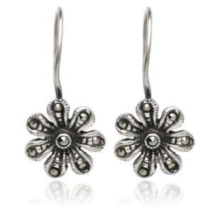  Sterling Silver Marcasite Daisy Wire Earrings Jewelry