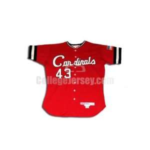  Red No. 43 Game Used Ball State McAuliffe Baseball Jersey 