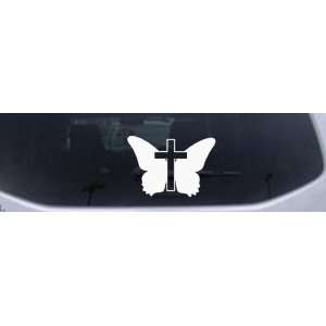 White 16in X 11.3in    Butterfly With Cross Christian Car Window Wall 
