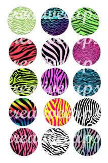 Zebra Print multi color 30 Precut Bottle cap diecut hairbow images 