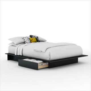 South Shore Maddox Full/Queen Black Wood Platform Bed 3 PC Bedroom Set 