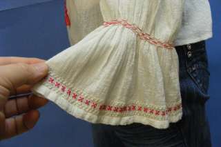 Vintage DARLING Red Hand Embroidered Cotton ROMANIAN Folk Ethnic 