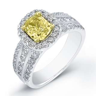 05 Ct. Yellow Canary Cushion Cut Diamond Ring  