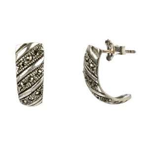    Sterling Silver Marcasite Swirl Pattern Hoop Earrings Jewelry