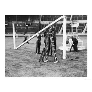 Workmen Fixing Goal Posts at Wembley Stadium Two Days Before the 55th 
