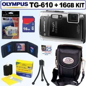  Olympus TG 610 14.0 MP Digital Camera (Black) + 16GB 