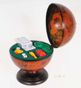 OLD WORLD STYLE WOODEN GLOBE TABLE TOP POKER CHIP SET  