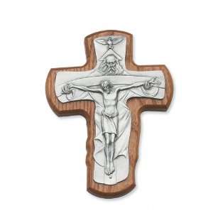 Trinity Crucifix On Stain Wood Wall Crucifix Hanging Decoration Gift 