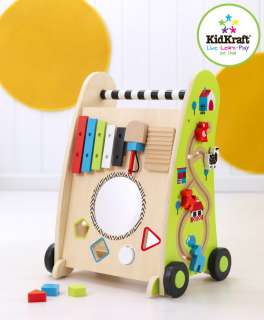   Kids Toy Maze Shape Sorter and Music Maker on Wooden Push Along Cart