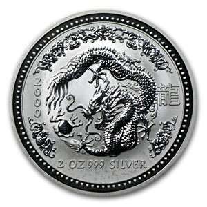  2000 2 oz Silver Lunar Year of the Dragon (S1) (Light 