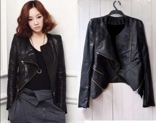  Faux Leather Zip Up Lined Japan Black Jacket M1716 
