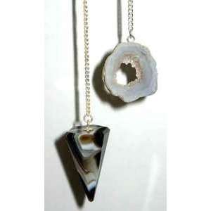  6 Sided Black Onyx Pendulum w/ Geode 