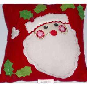 Santa Claus & Holly Berries Throw Pillow Soft Fleece Accent Toss 