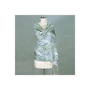  NOVICA Silk shawl, Jade Celebration