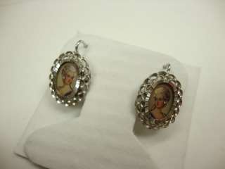 Solid 14 K White Gold Cameo Picture Earrings  