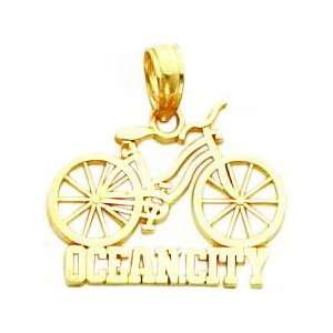  14K Gold Ocean City & Bicycle Charm Jewelry