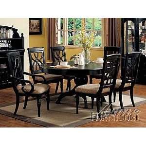 Acme Furniture Black Finish Pedestal Dining Table 9 piece 10020 Set