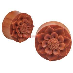  PAIR Organic Hand Carved WOOD Flower Plugs 22mm 7/8 