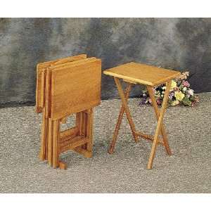   Natural Finish TRAY TABLE SET   Stand and 4 Tables