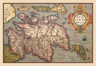 Nautical Repro 1602 Map Of Scotland Print 20 x 30 NEW  