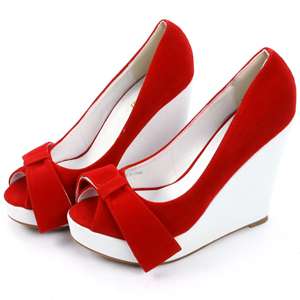   New Womens Shoes Open Toe Platform Wedge Ribbon High Heels R #301110