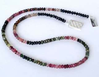 58cts MULTI TOURMALINE FACETED ROUND BEADS SILVER ARTISAN NECKLACE 18 