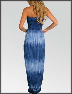 MISSES XLARGE SEXY STRAPLESS BLUE GARDEN BORDER MAXI DRESS 14/16 NWT 