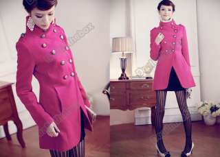 Womens Wool Double Breasted Button Trench Jacket Military Stand 