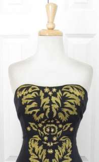 Classic TRACY REESE Black & Gold Embroidered Bustier Cocktail Dress Sz 