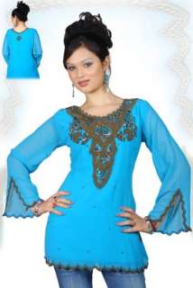 Blue long sleeves Kurti/Tunic with front/back beadwork  