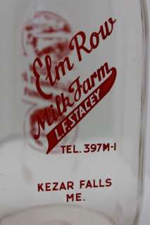 Vintage Elm Row Milk Bottle Kezar Falls Maine  
