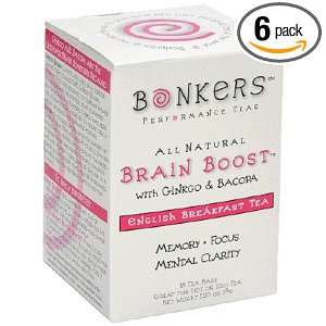 Bonkers Tea Brain Booster Tea, Tea Bags, 18 Count Boxes (Pack of 6 
