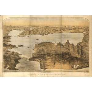 Historic Panoramic Map Birdseye view of San Francisco and 