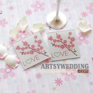 Square Love and Blossom wedding Glass Coasters Favor  