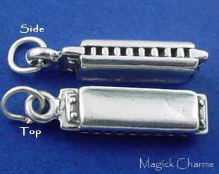 Sterling Silver HARMONICA Musical Instrument 3D Charm  