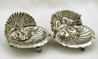 Pair of Mexican Coin Silver Shell Dishes w Conch Shell Feet 2  