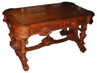 Rare American Victorian Library Table w/Lions Heads  