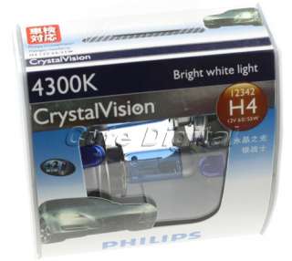 PHILIPS Crystal Vision 4300k White Headlight Bulb H4  